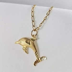 14K Solid Gold Dolphin Charm Pendant